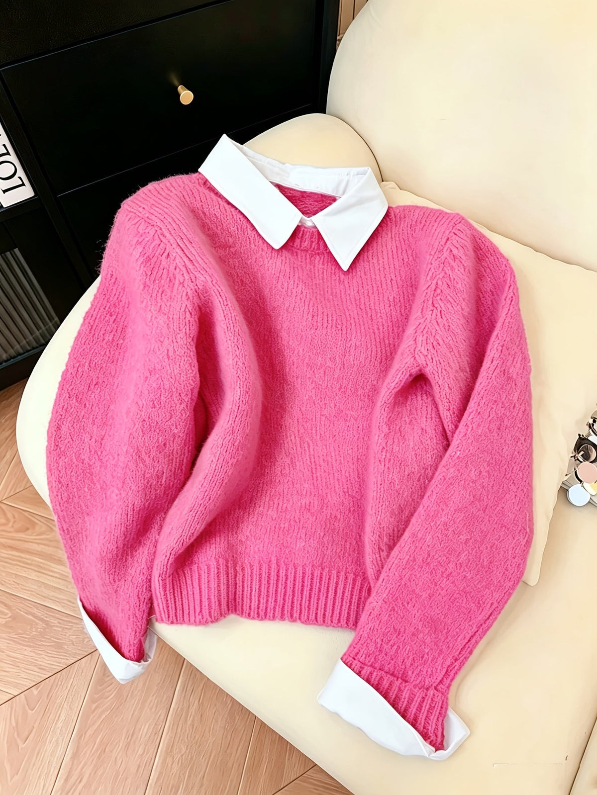 Women's Relaxed Faux Two-Piece Polo Collar Jumper