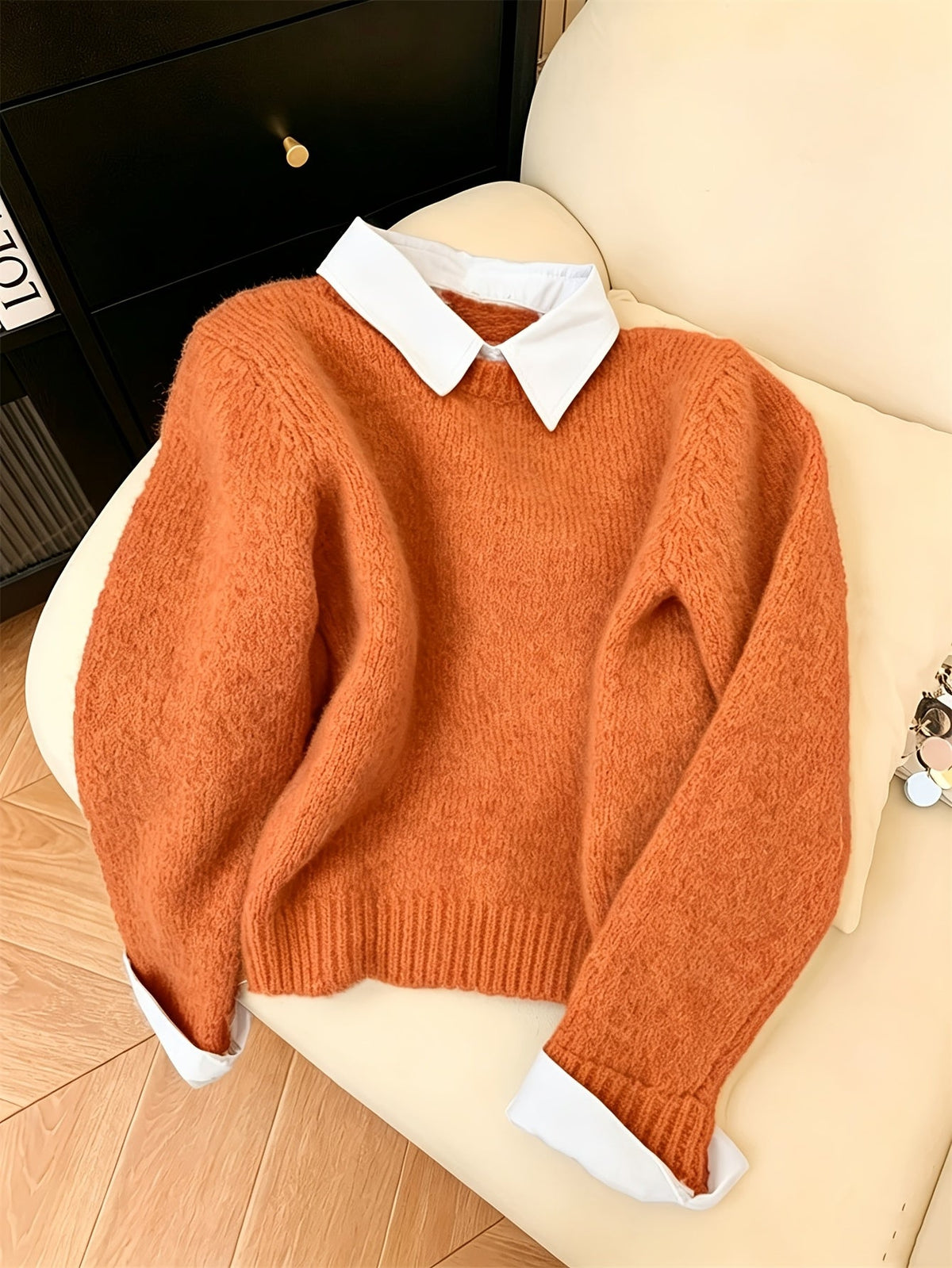 Women's Relaxed Faux Two-Piece Polo Collar Jumper