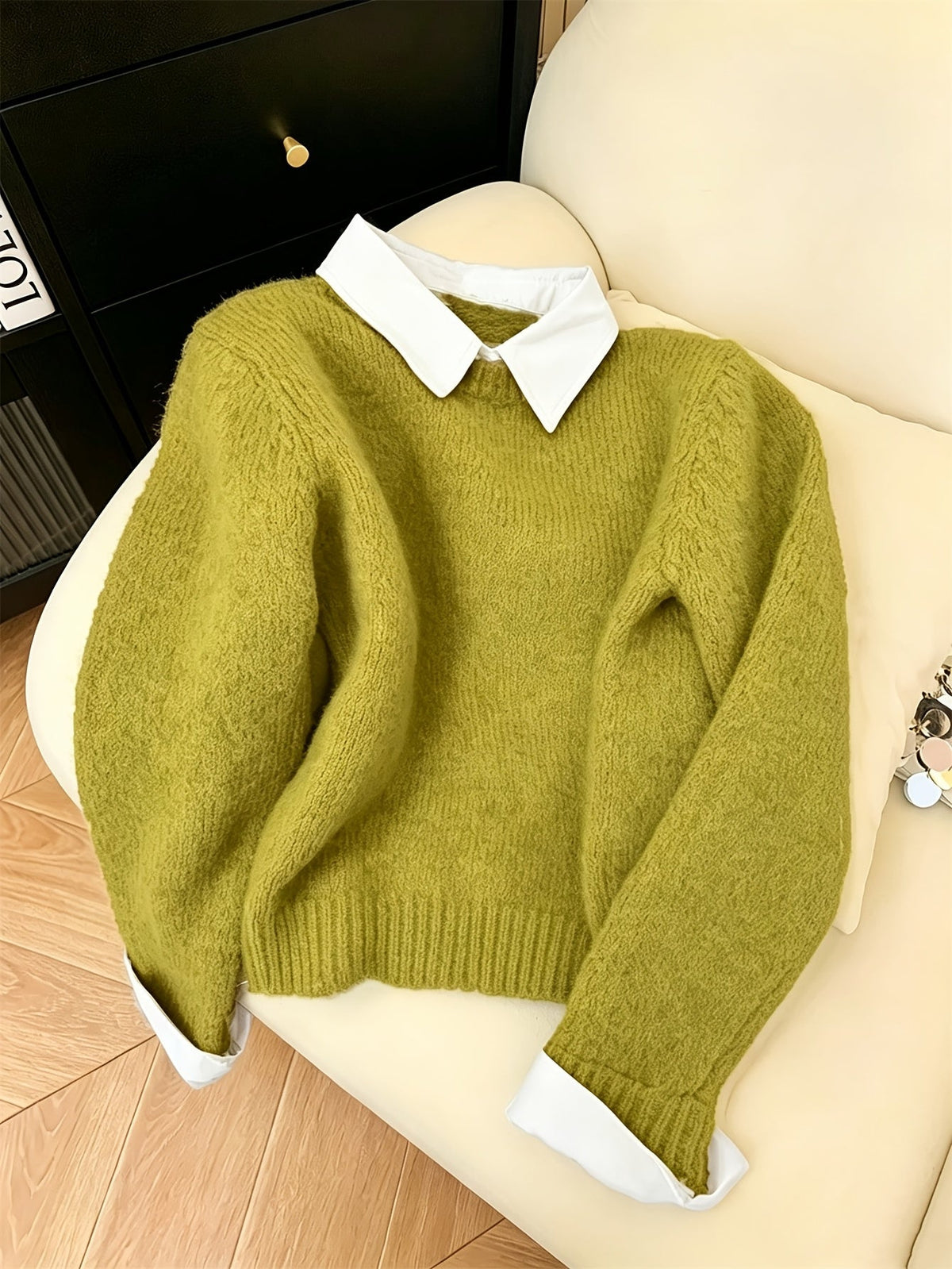 Women's Relaxed Faux Two-Piece Polo Collar Jumper