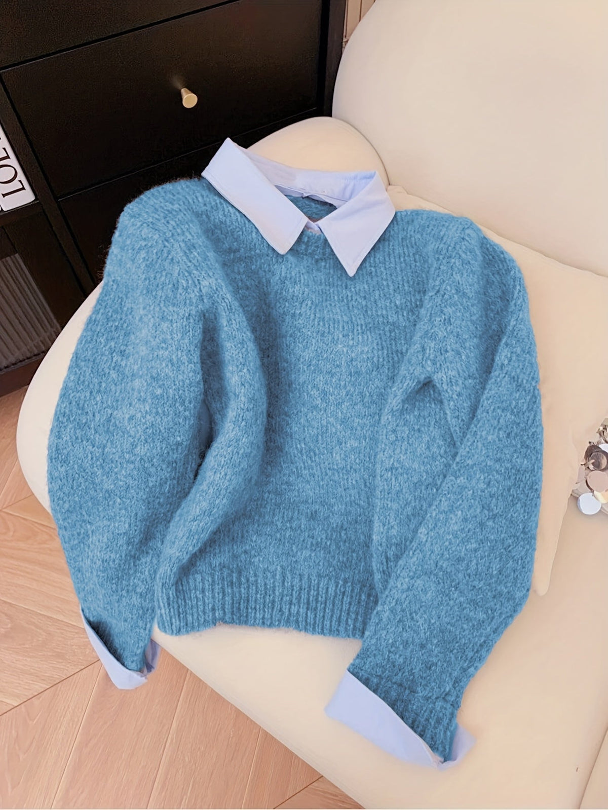 Women's Relaxed Faux Two-Piece Polo Collar Jumper