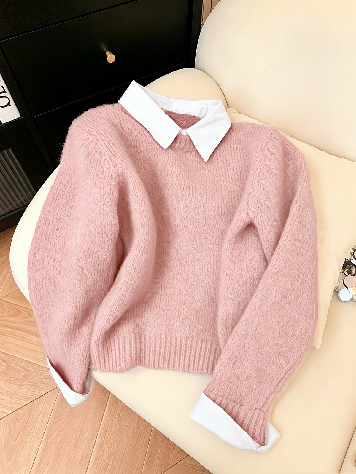 Women's Relaxed Faux Two-Piece Polo Collar Jumper
