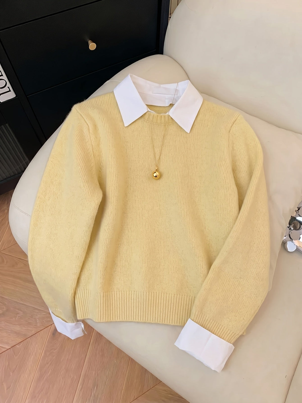 Women's Relaxed Faux Two-Piece Polo Collar Jumper