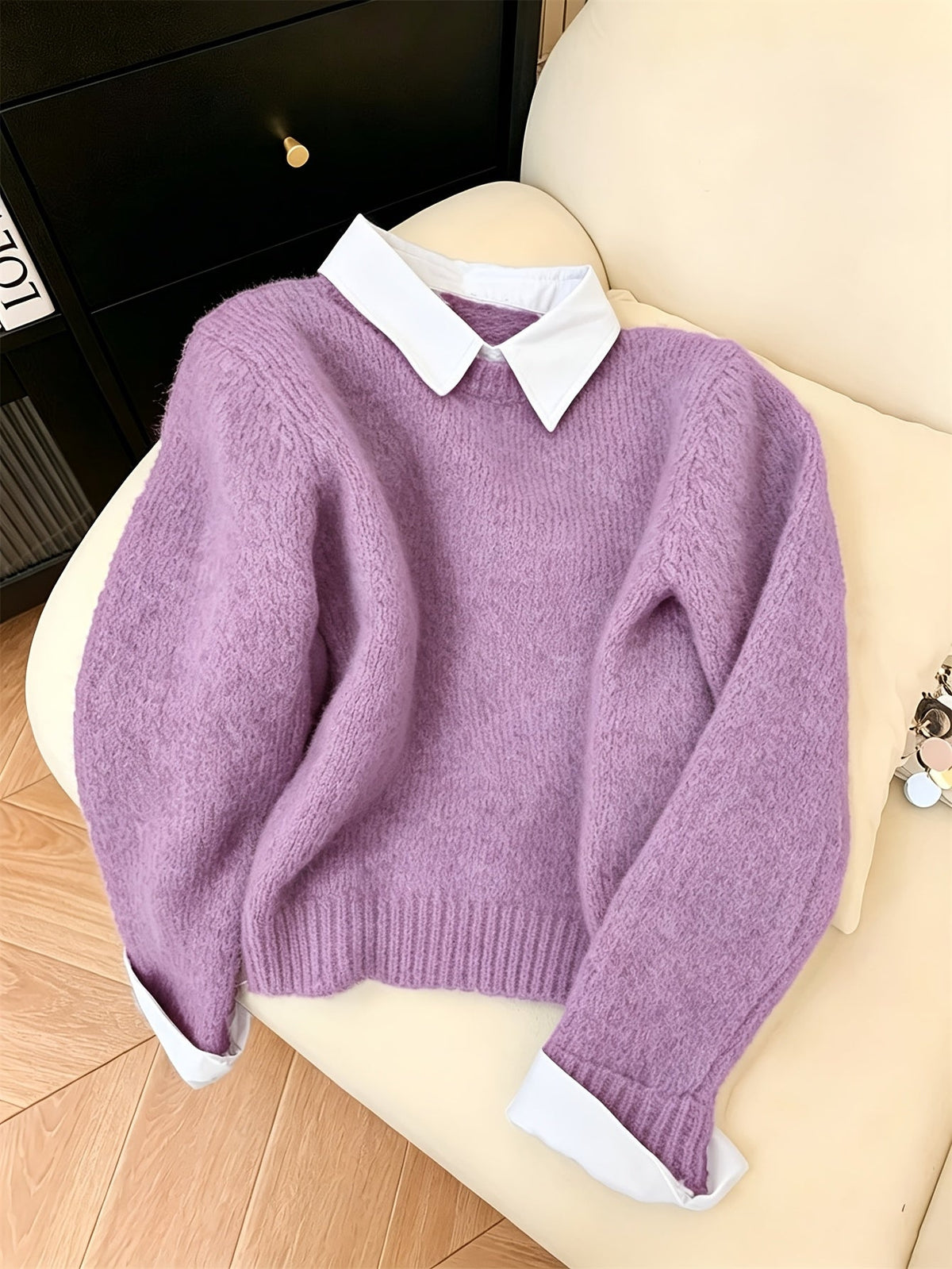 Women's Relaxed Faux Two-Piece Polo Collar Jumper
