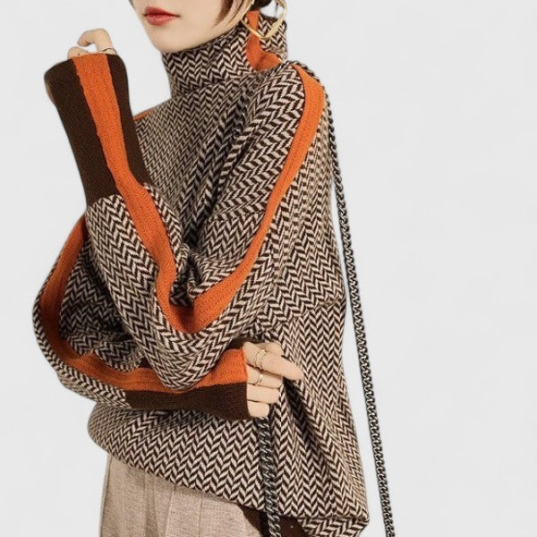 Women's Relaxed Herringbone Roll Neck Jumper