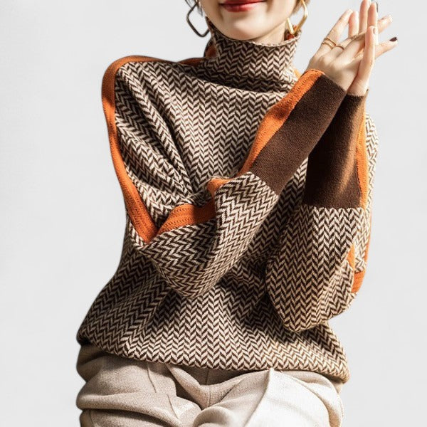Women's Relaxed Herringbone Roll Neck Jumper
