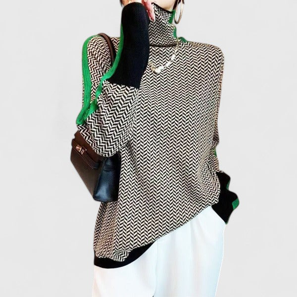 Women's Relaxed Herringbone Roll Neck Jumper