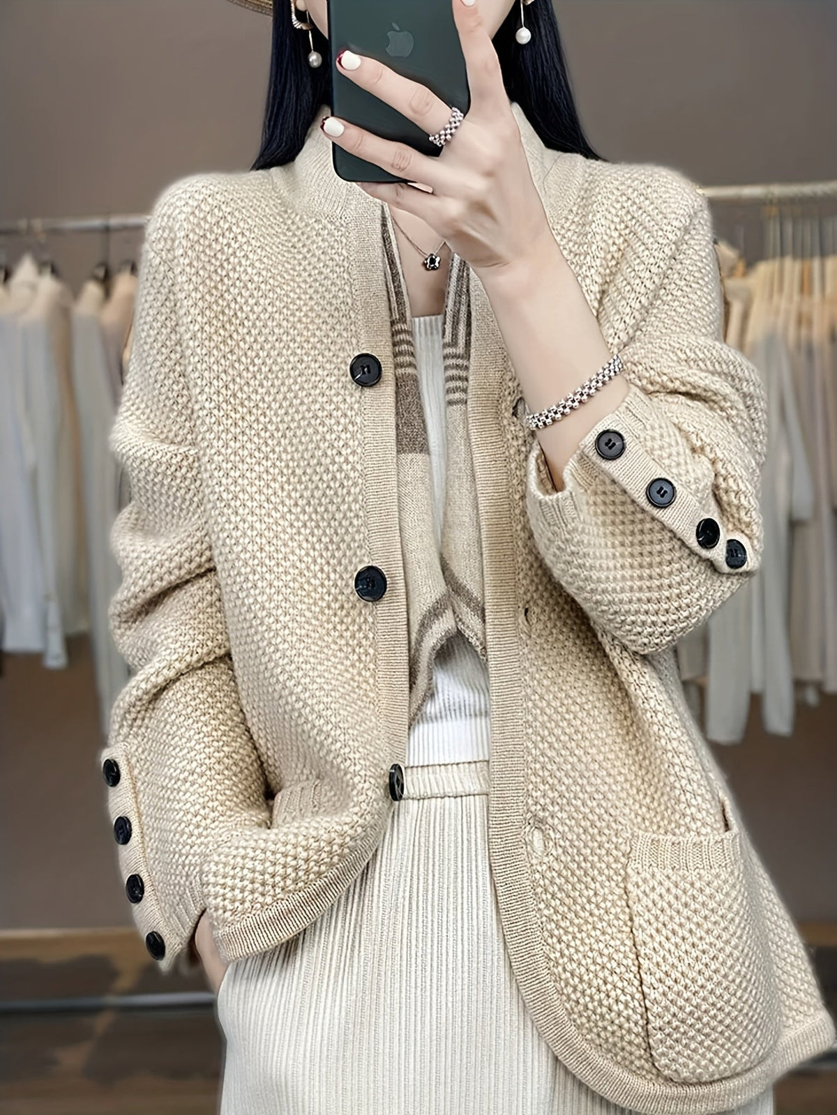 Women's Relaxed High Neck Button Up Cardigan
