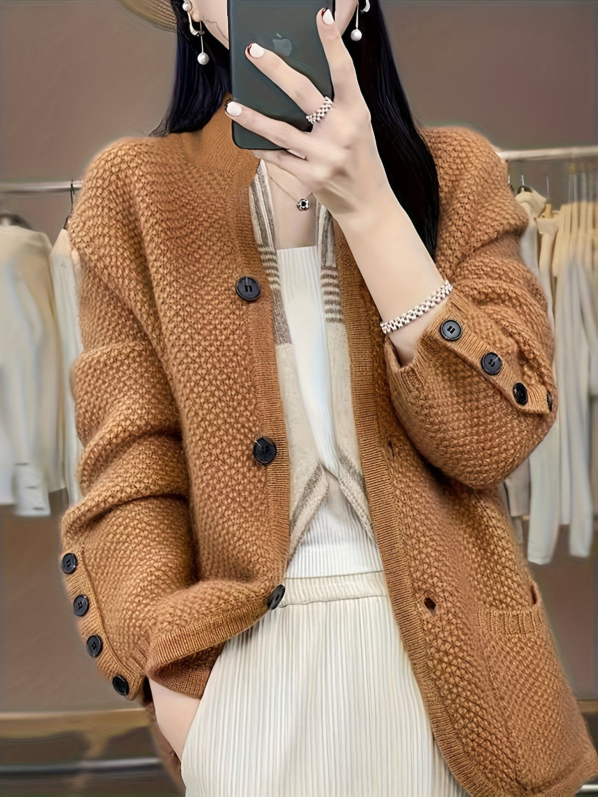 Women's Relaxed High Neck Button Up Cardigan