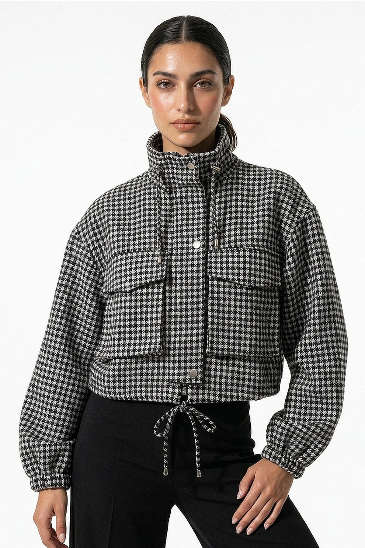 Women's Relaxed Houndstooth Cropped Jacket