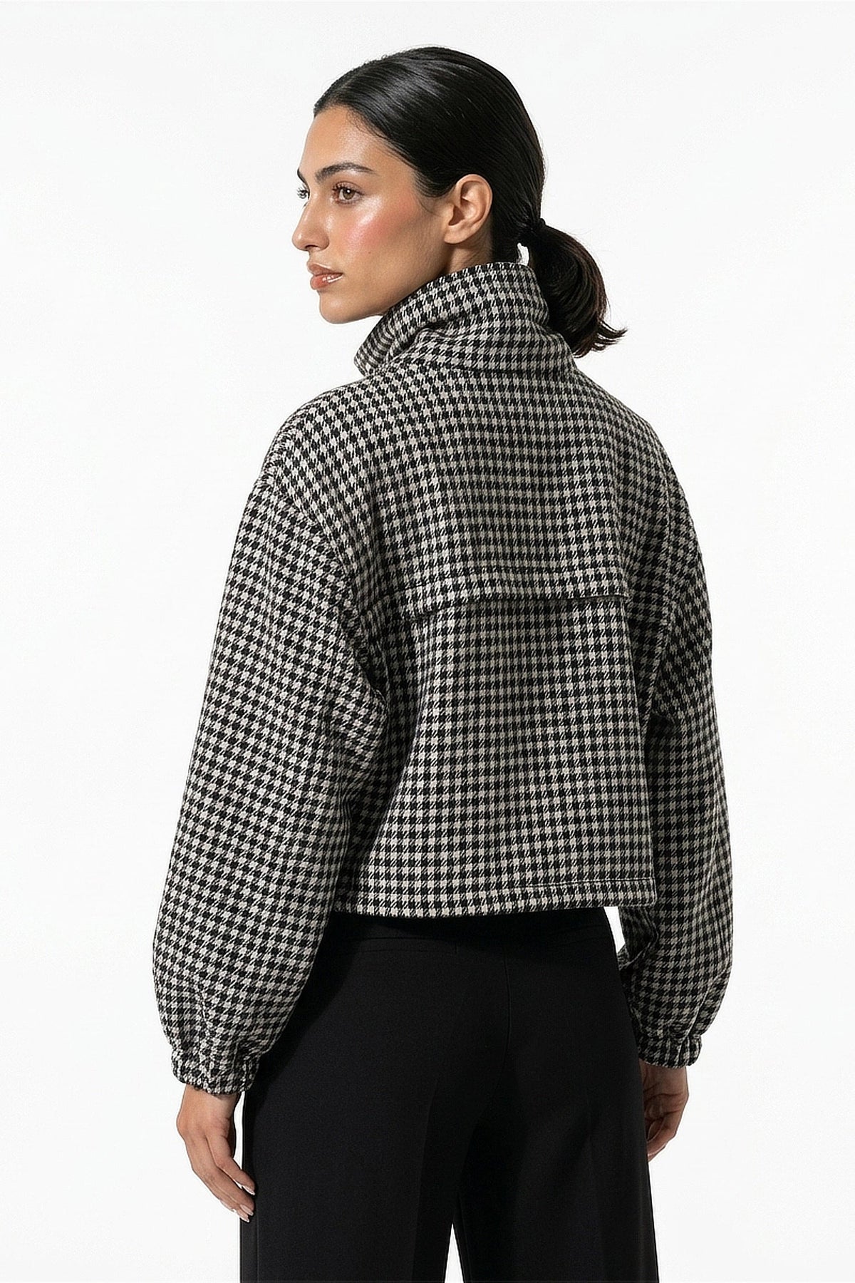 Women's Relaxed Houndstooth Cropped Jacket