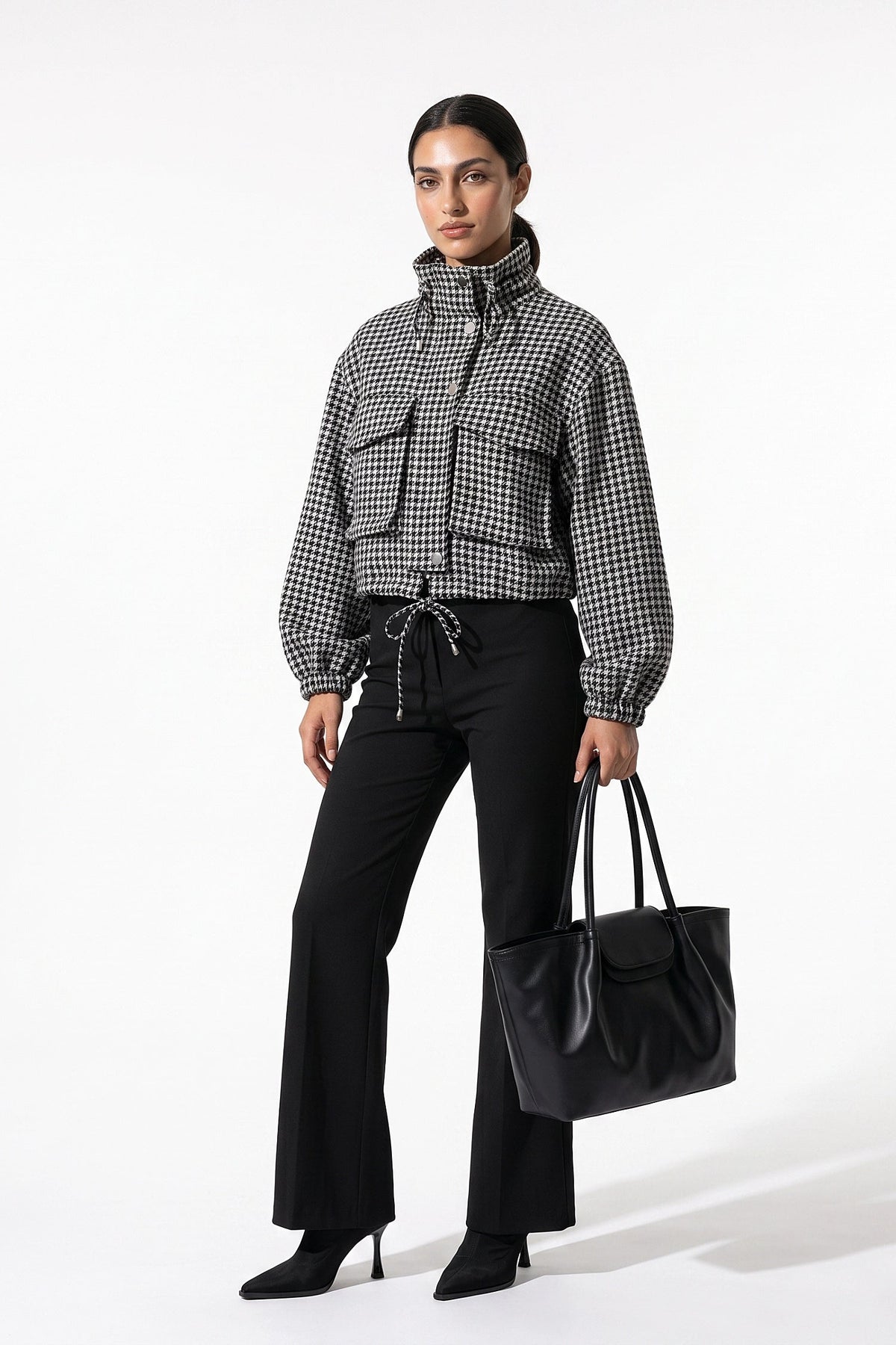 Women's Relaxed Houndstooth Cropped Jacket