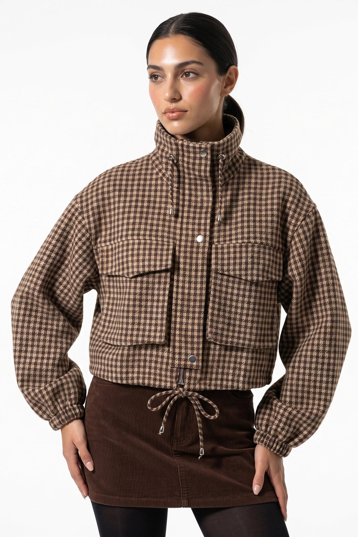 Women's Relaxed Houndstooth Cropped Jacket