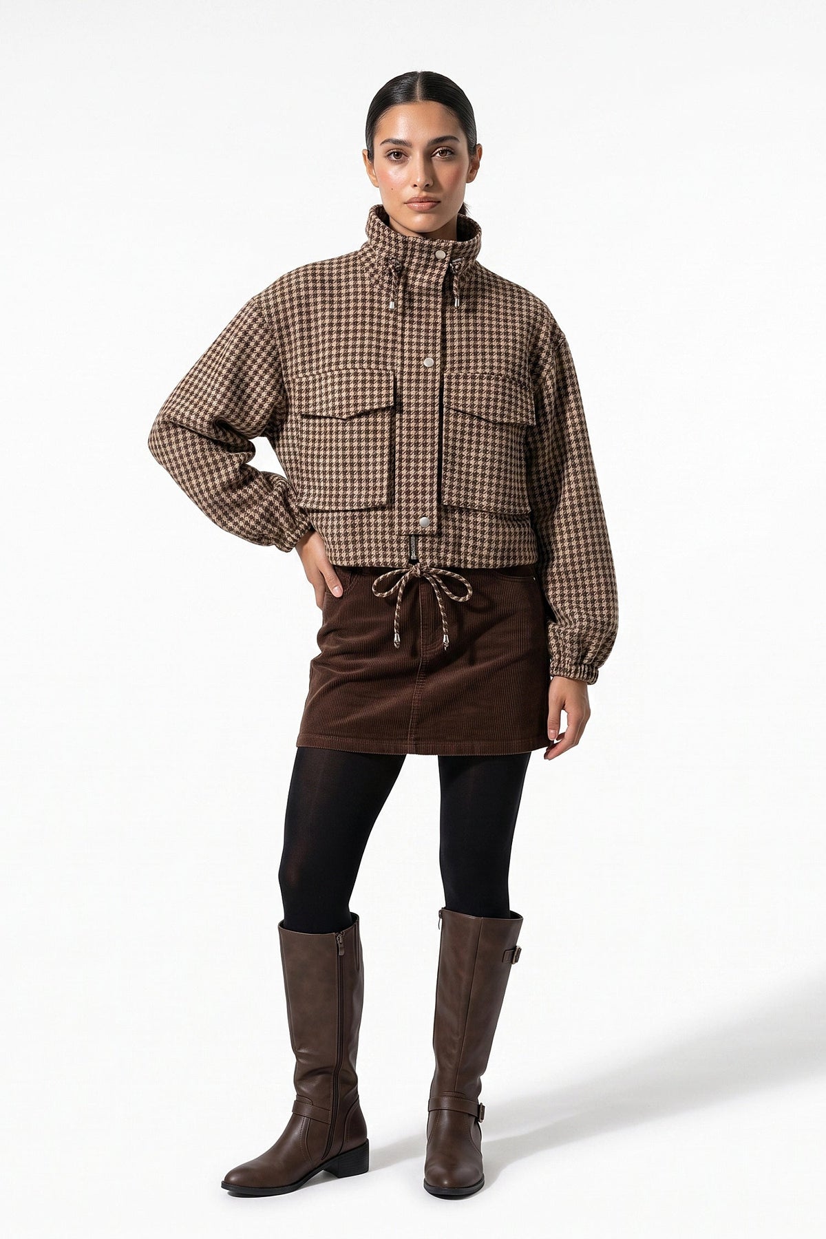 Women's Relaxed Houndstooth Cropped Jacket