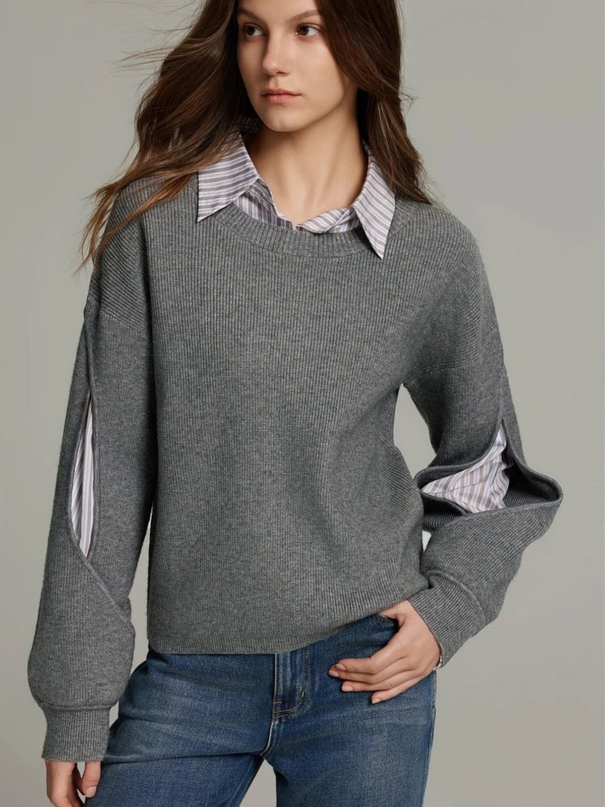 Women's Relaxed Layered Collar Sweater