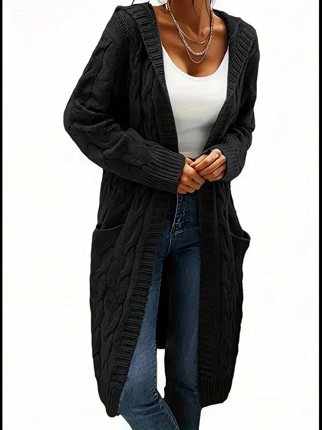 Women's Relaxed Longline Cable Knit Cardigan