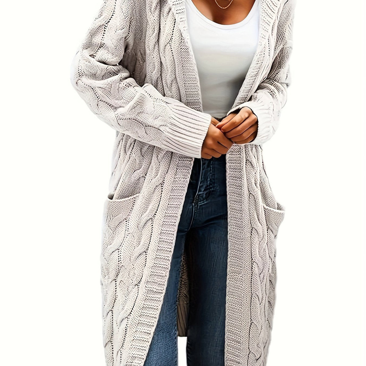 Women's Relaxed Longline Cable Knit Cardigan