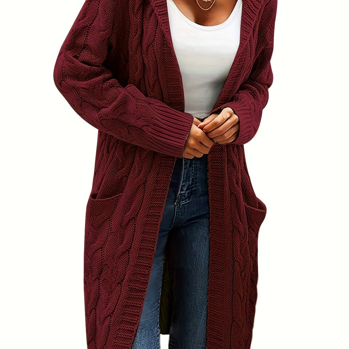 Women's Relaxed Longline Cable Knit Cardigan