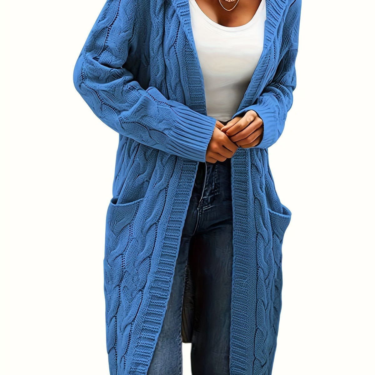 Women's Relaxed Longline Cable Knit Cardigan