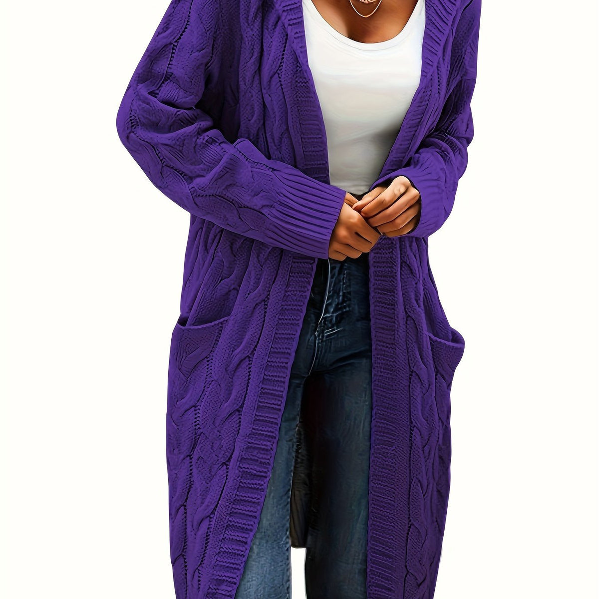 Women's Relaxed Longline Cable Knit Cardigan