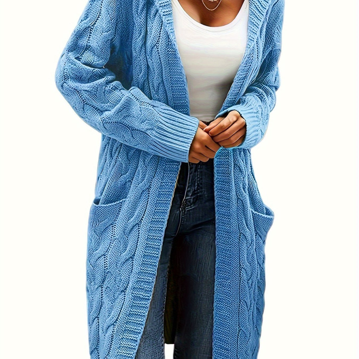 Women's Relaxed Longline Cable Knit Cardigan