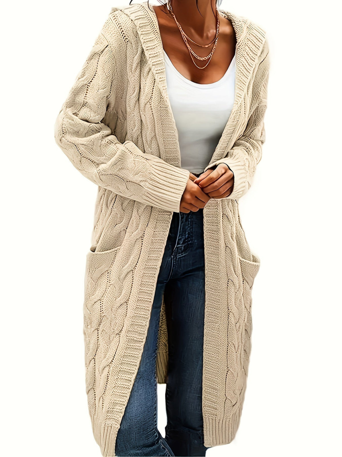 Women's Relaxed Longline Cable Knit Cardigan