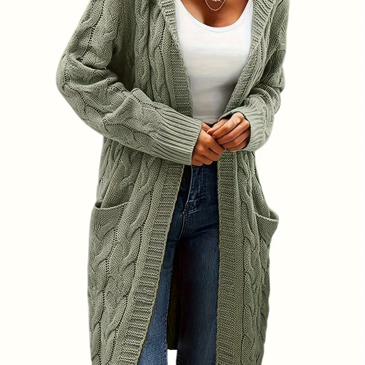 Women's Relaxed Longline Cable Knit Cardigan