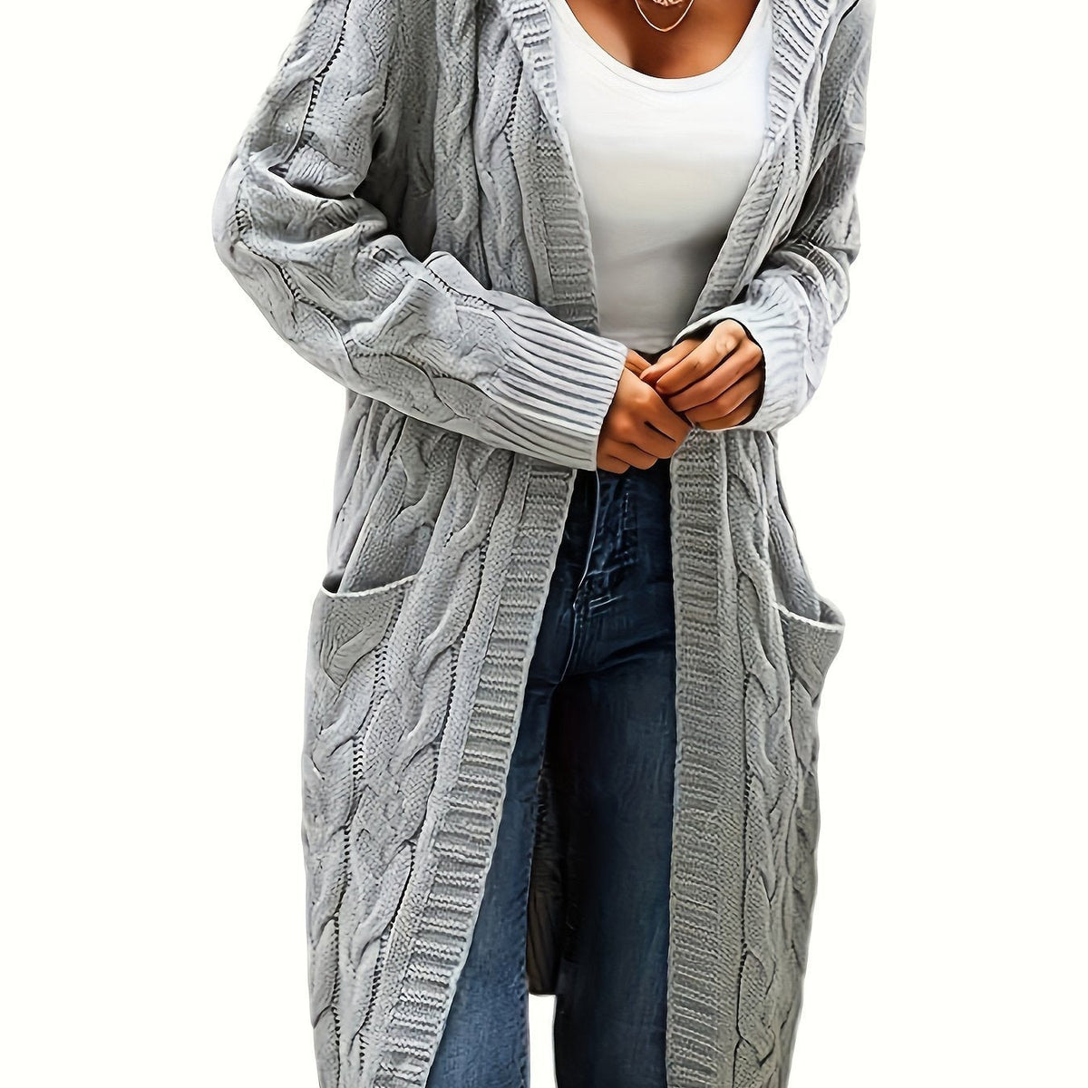 Women's Relaxed Longline Cable Knit Cardigan
