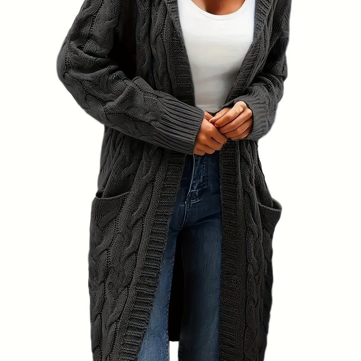 Women's Relaxed Longline Cable Knit Cardigan