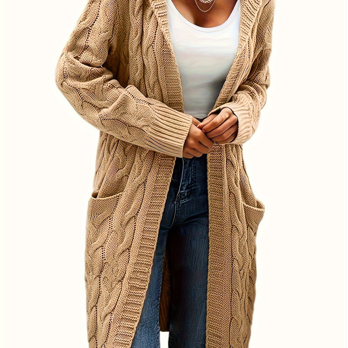 Women's Relaxed Longline Cable Knit Cardigan