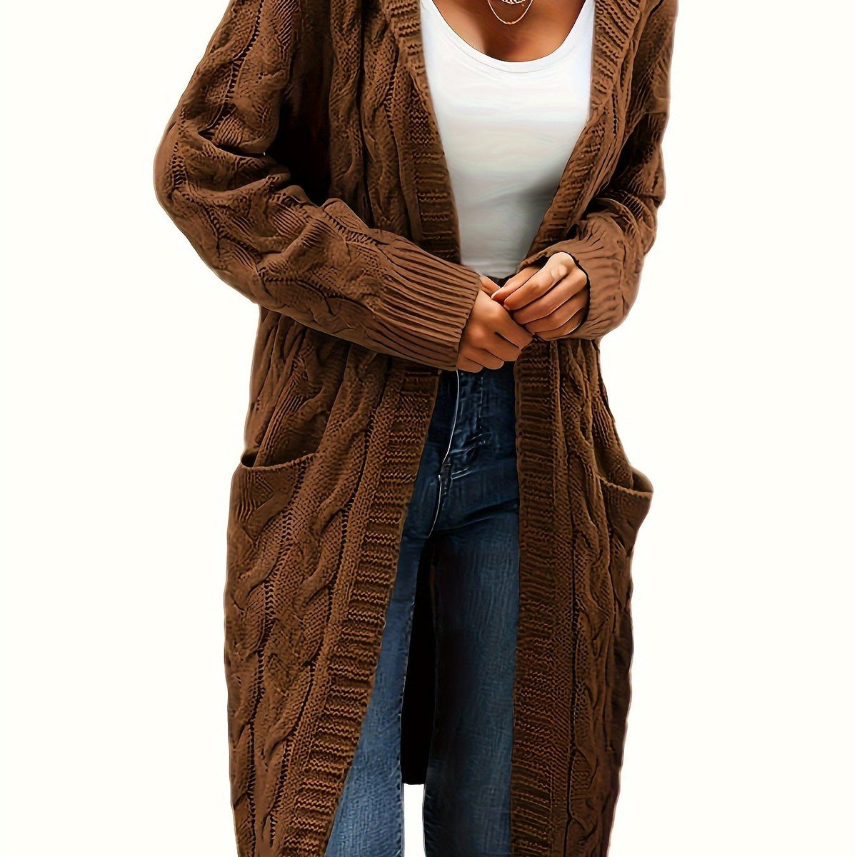 Women's Relaxed Longline Cable Knit Cardigan