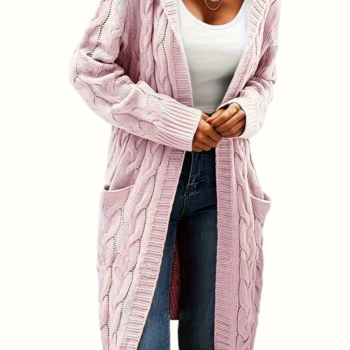 Women's Relaxed Longline Cable Knit Cardigan