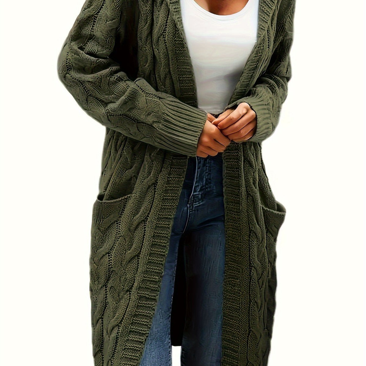 Women's Relaxed Longline Cable Knit Cardigan