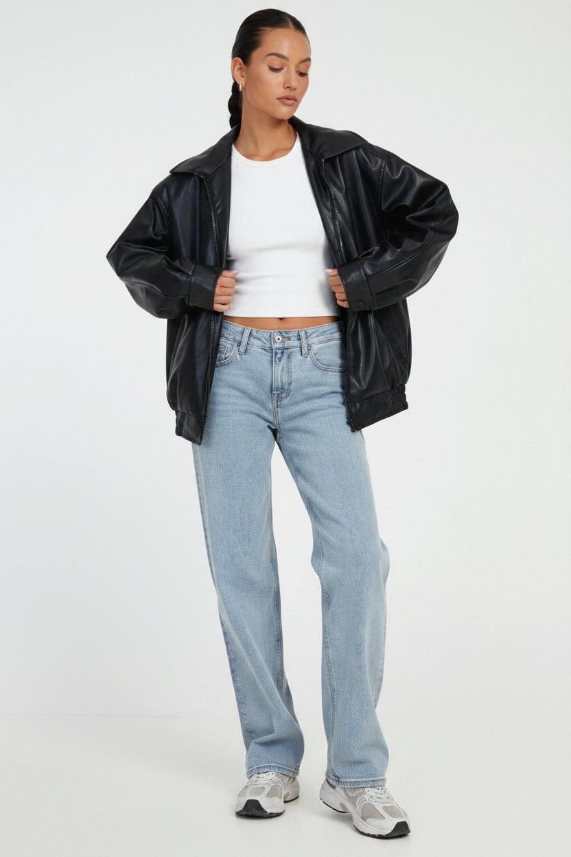 Women's Relaxed Plain Female Leather Jacket