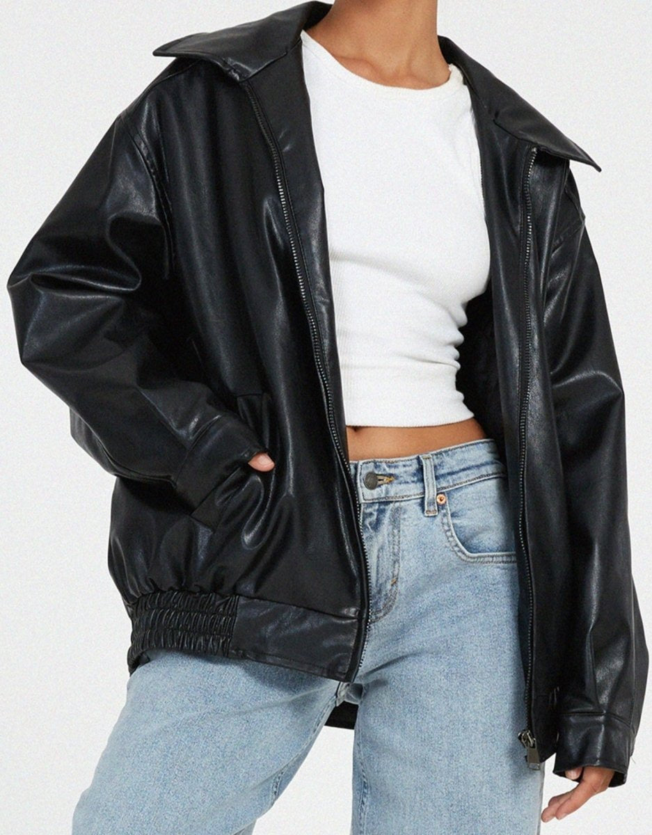 Women's Relaxed Plain Female Leather Jacket