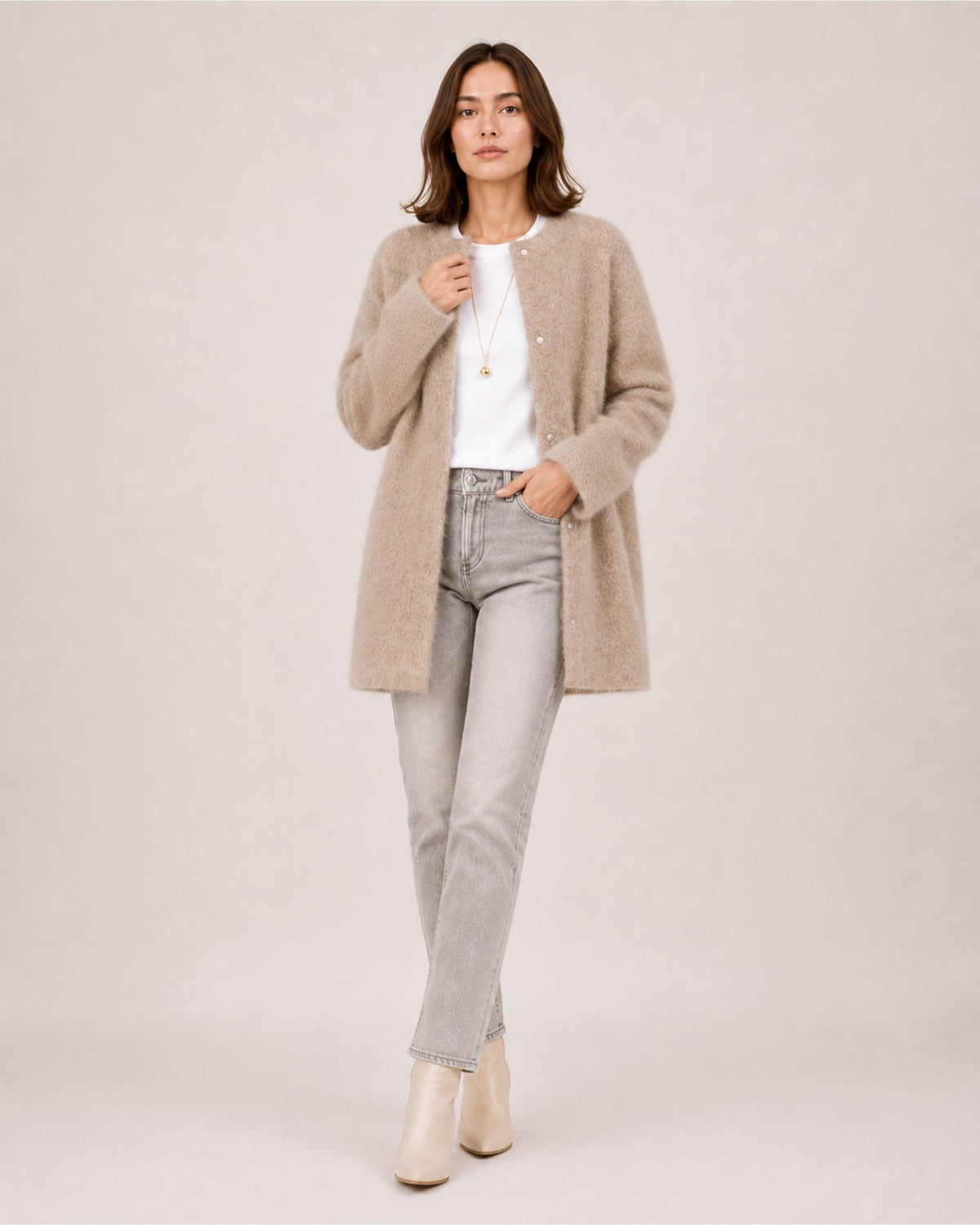 Women's Relaxed Round Neck Button-Down Long Cardigan