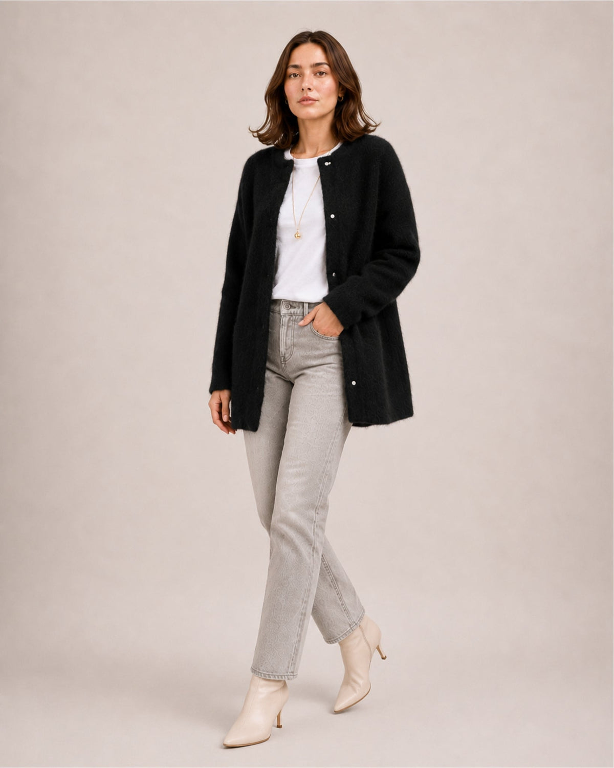Women's Relaxed Round Neck Button-Down Long Cardigan