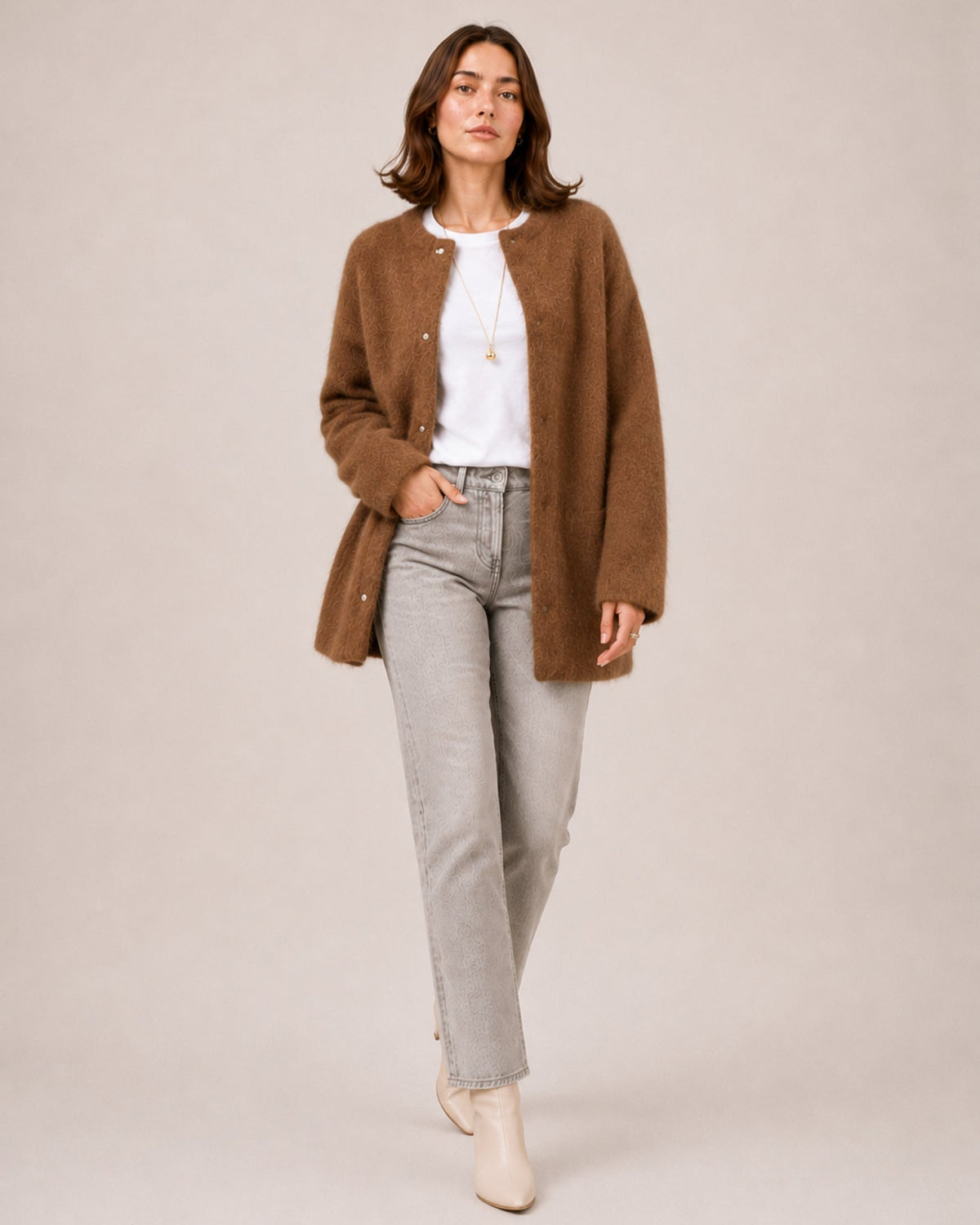 Women's Relaxed Round Neck Button-Down Long Cardigan