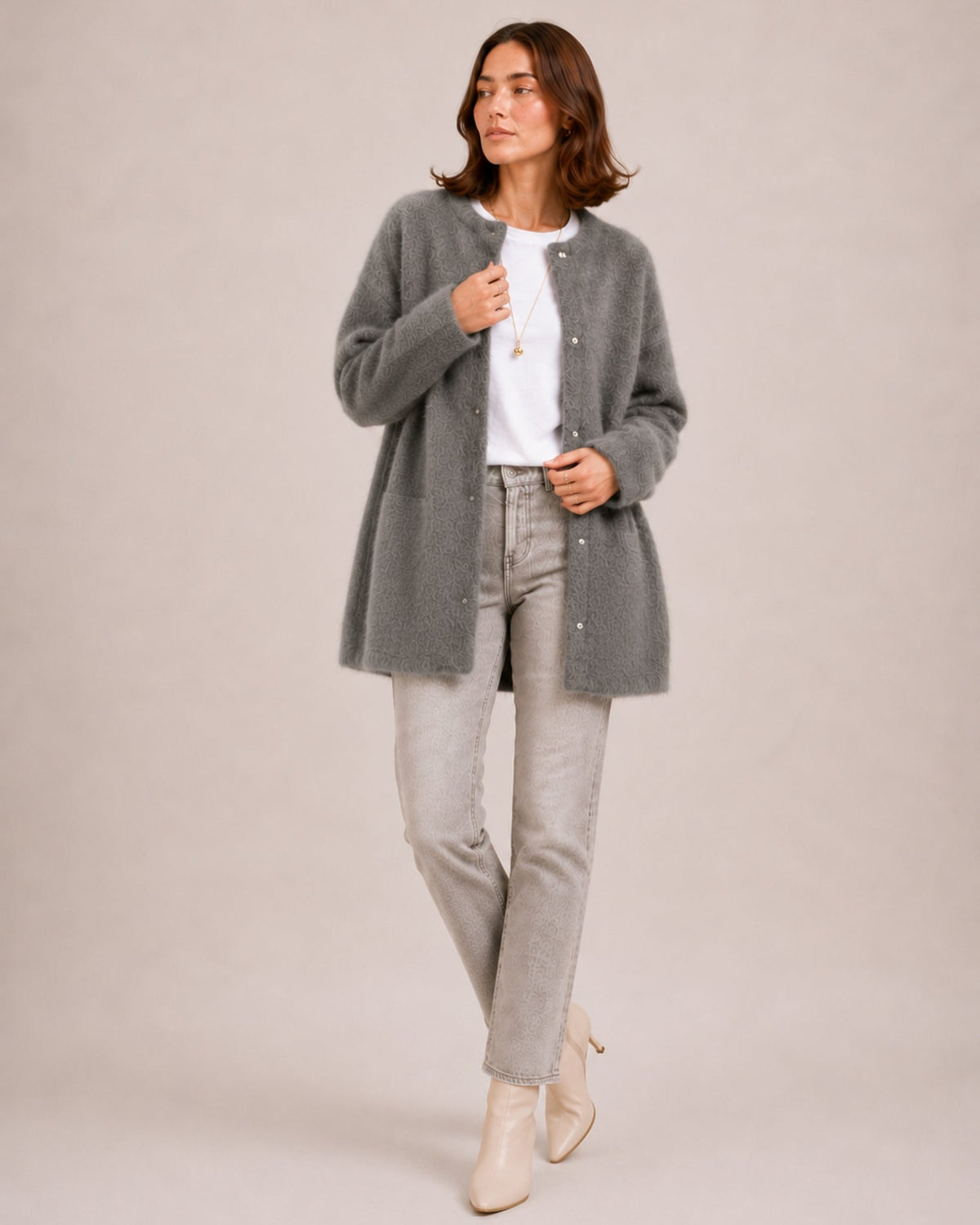 Women's Relaxed Round Neck Button-Down Long Cardigan