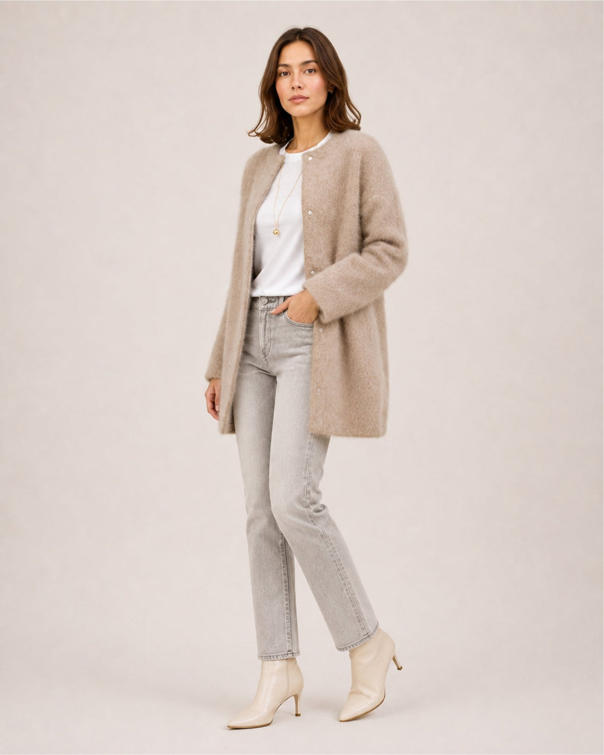 Women's Relaxed Round Neck Button-Down Long Cardigan