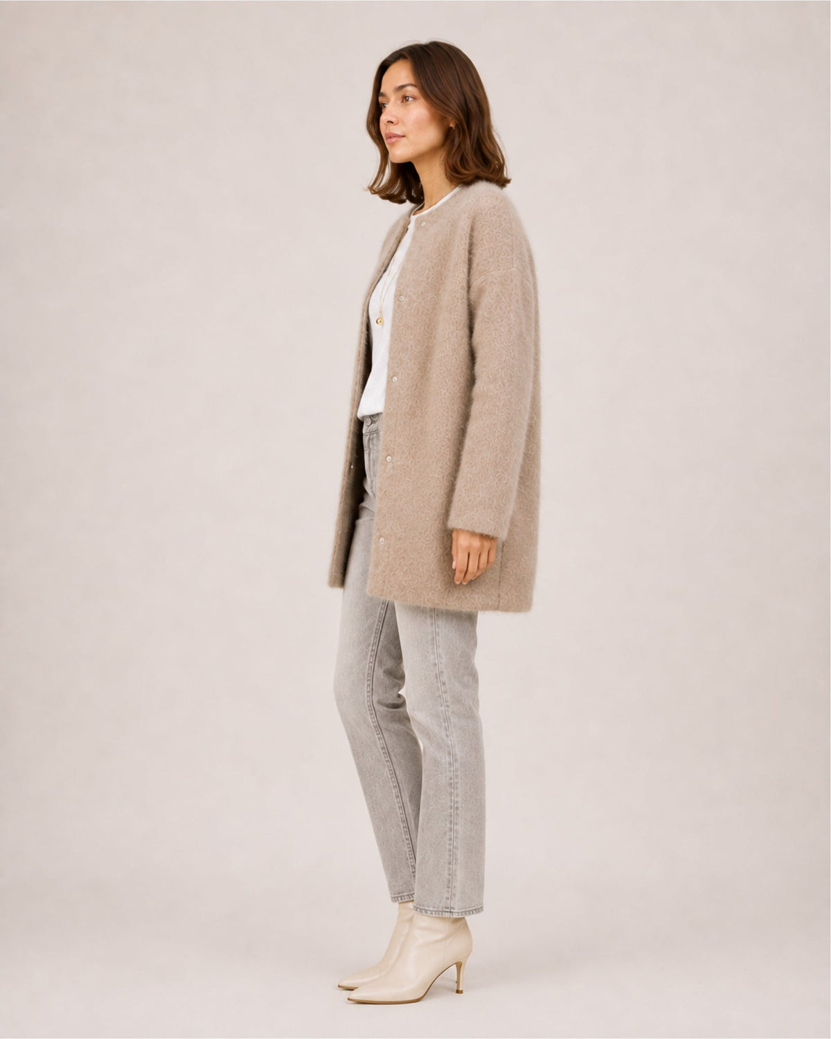 Women's Relaxed Round Neck Button-Down Long Cardigan