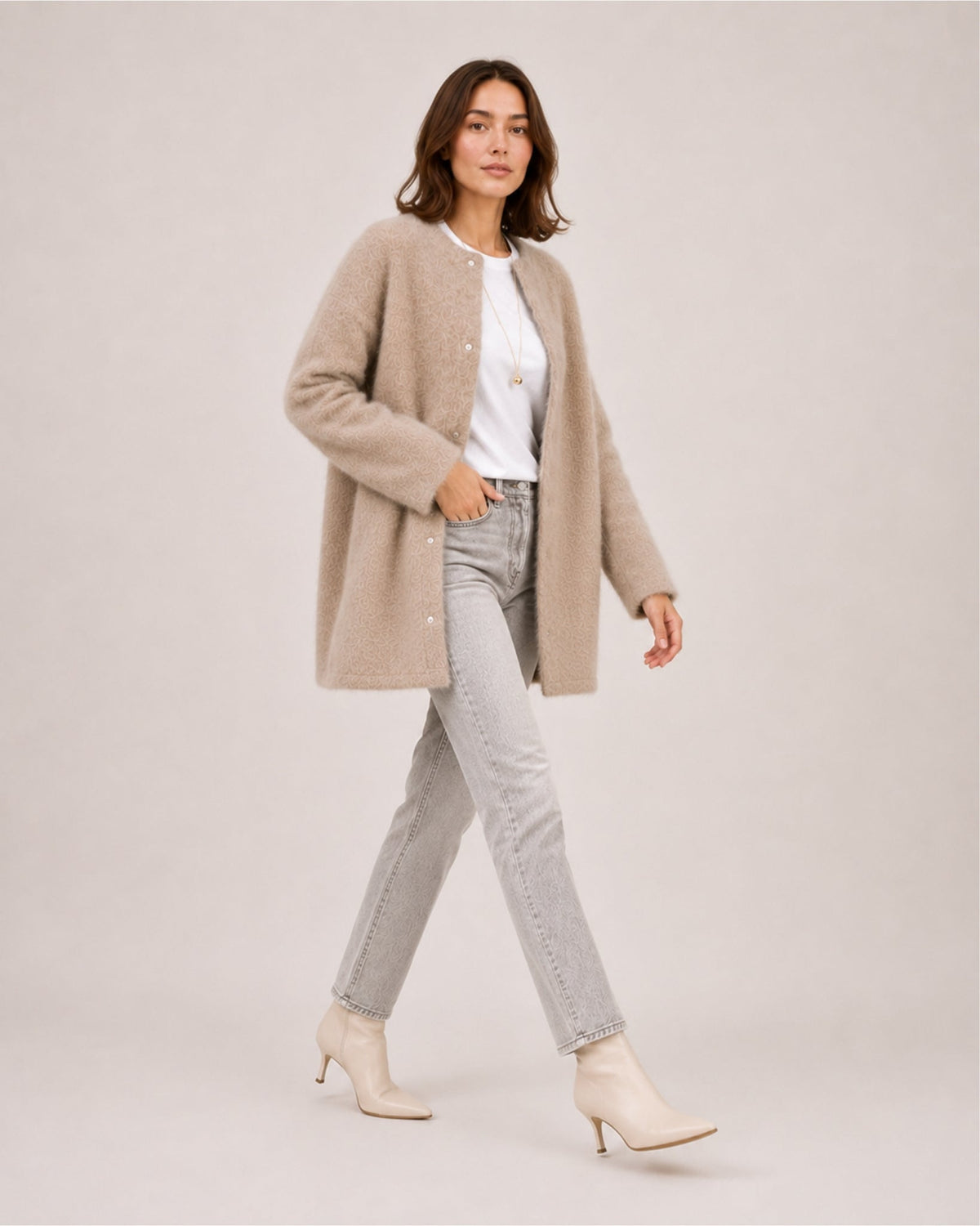 Women's Relaxed Round Neck Button-Down Long Cardigan