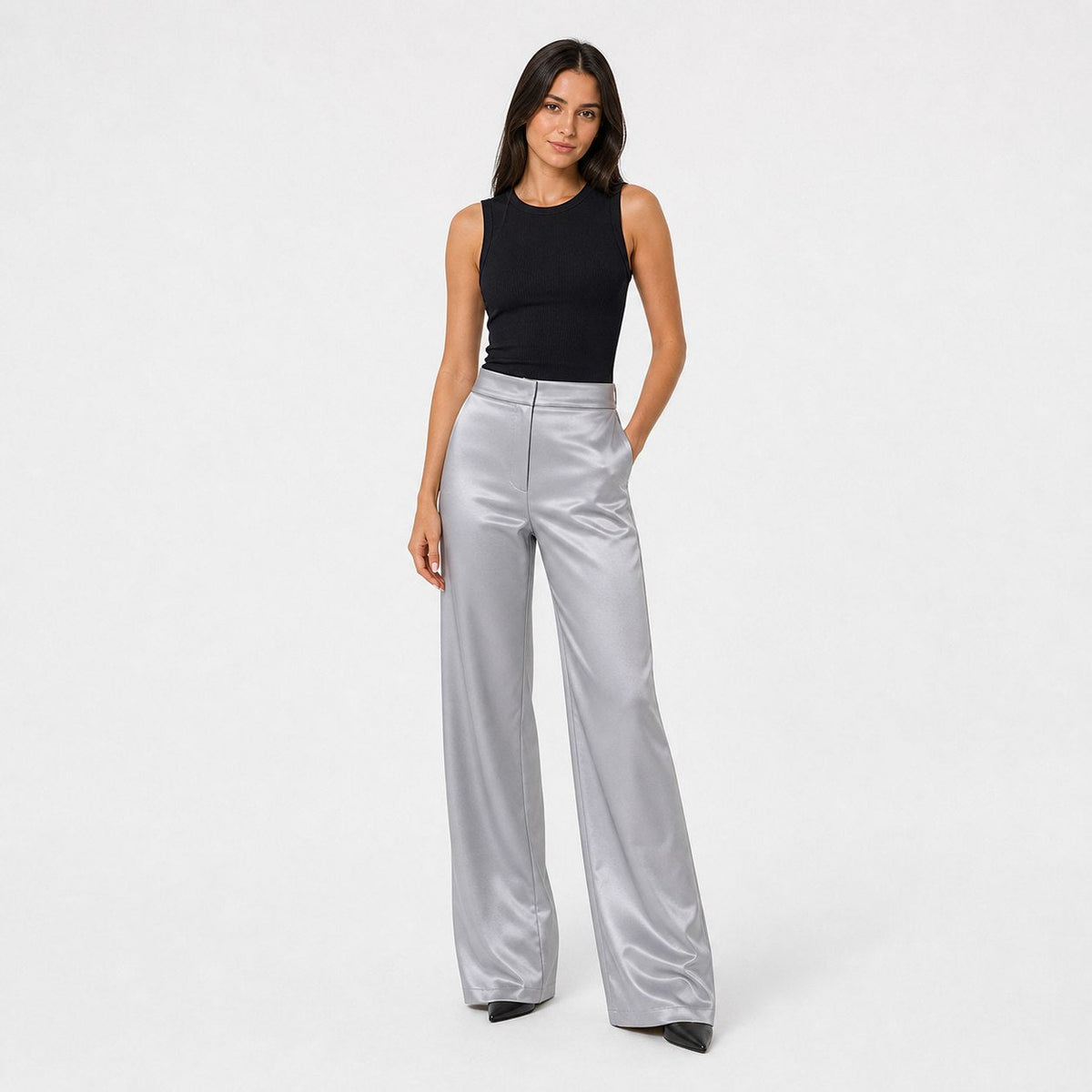 Women's Relaxed Satin Wide Leg Trousers