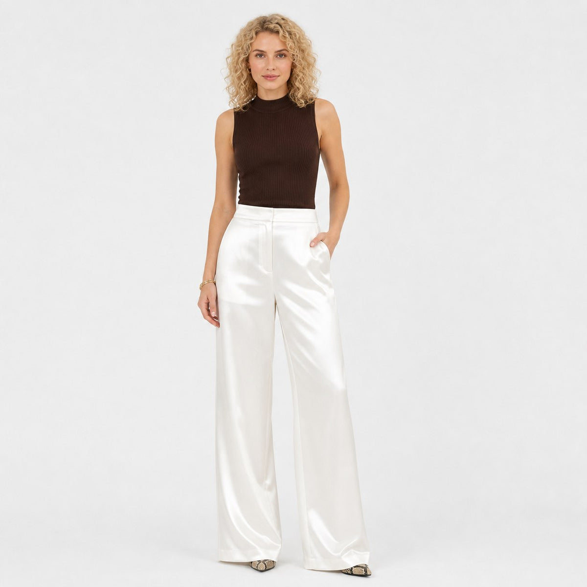 Women's Relaxed Satin Wide Leg Trousers