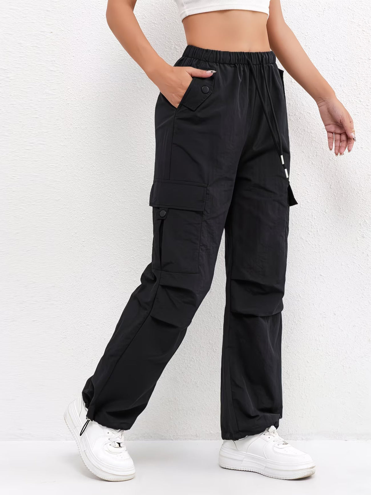 Women's Relaxed Straight Elasticated Waist Cargo Trousers
