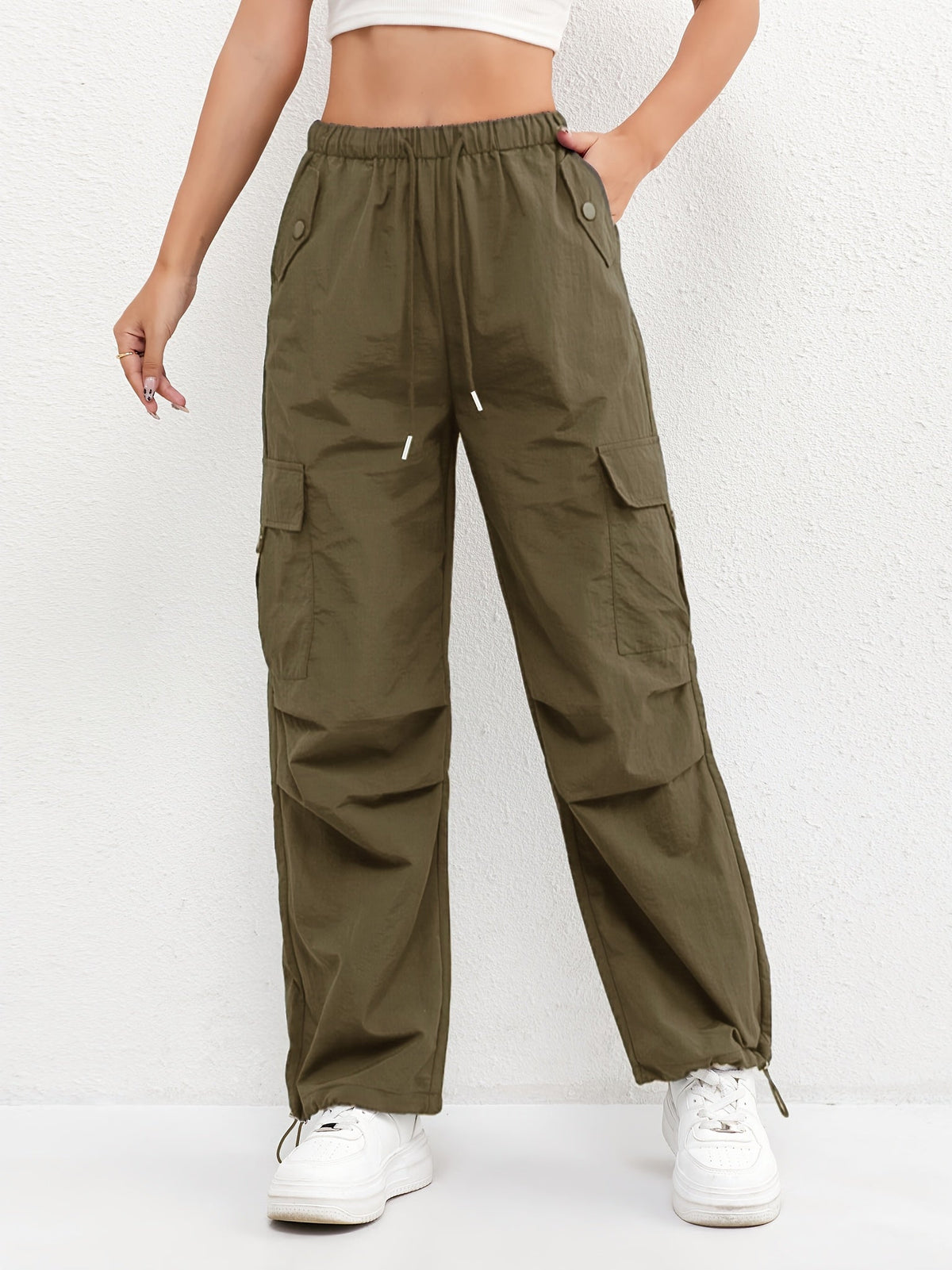 Women's Relaxed Straight Elasticated Waist Cargo Trousers