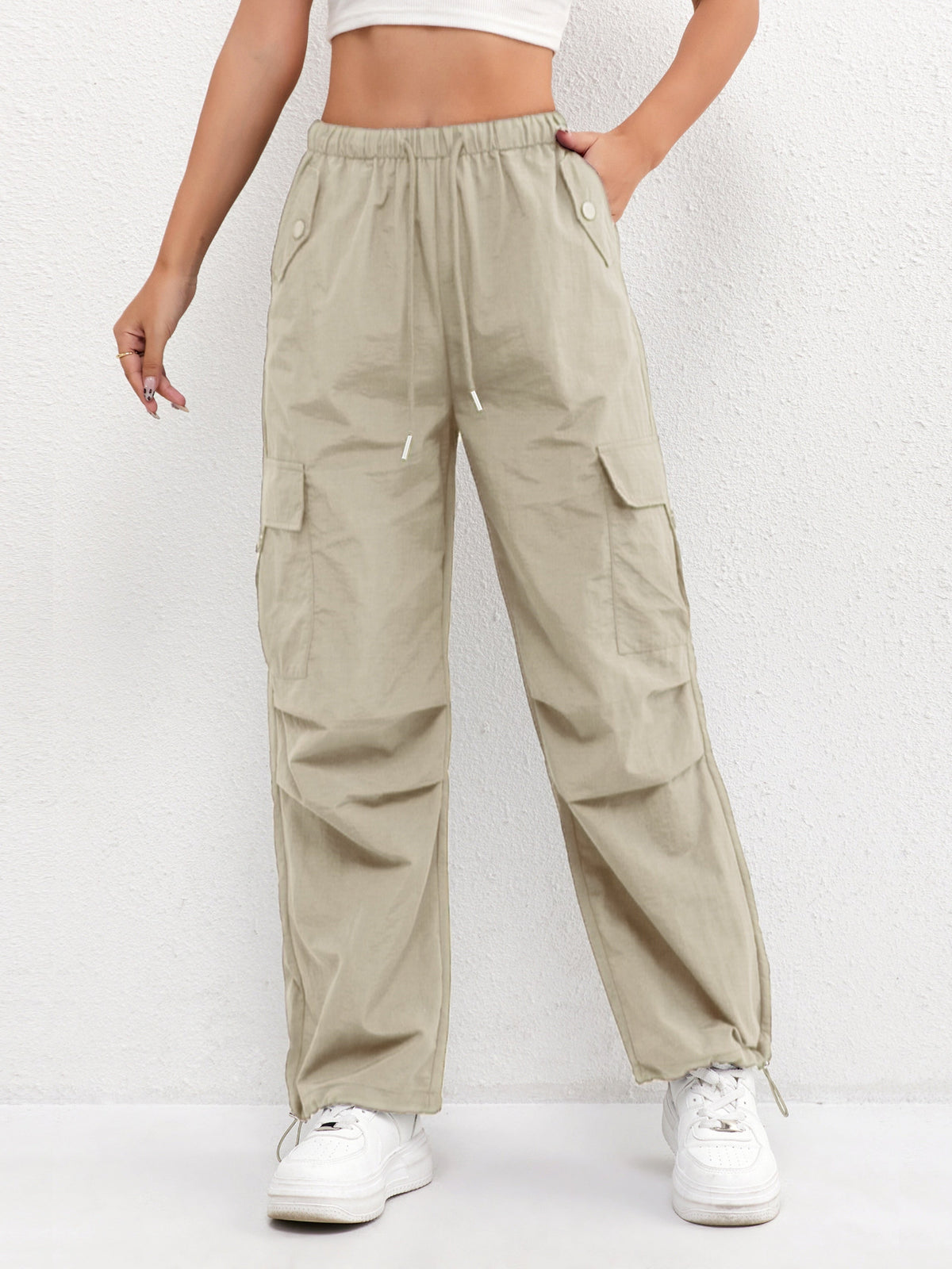 Women's Relaxed Straight Elasticated Waist Cargo Trousers