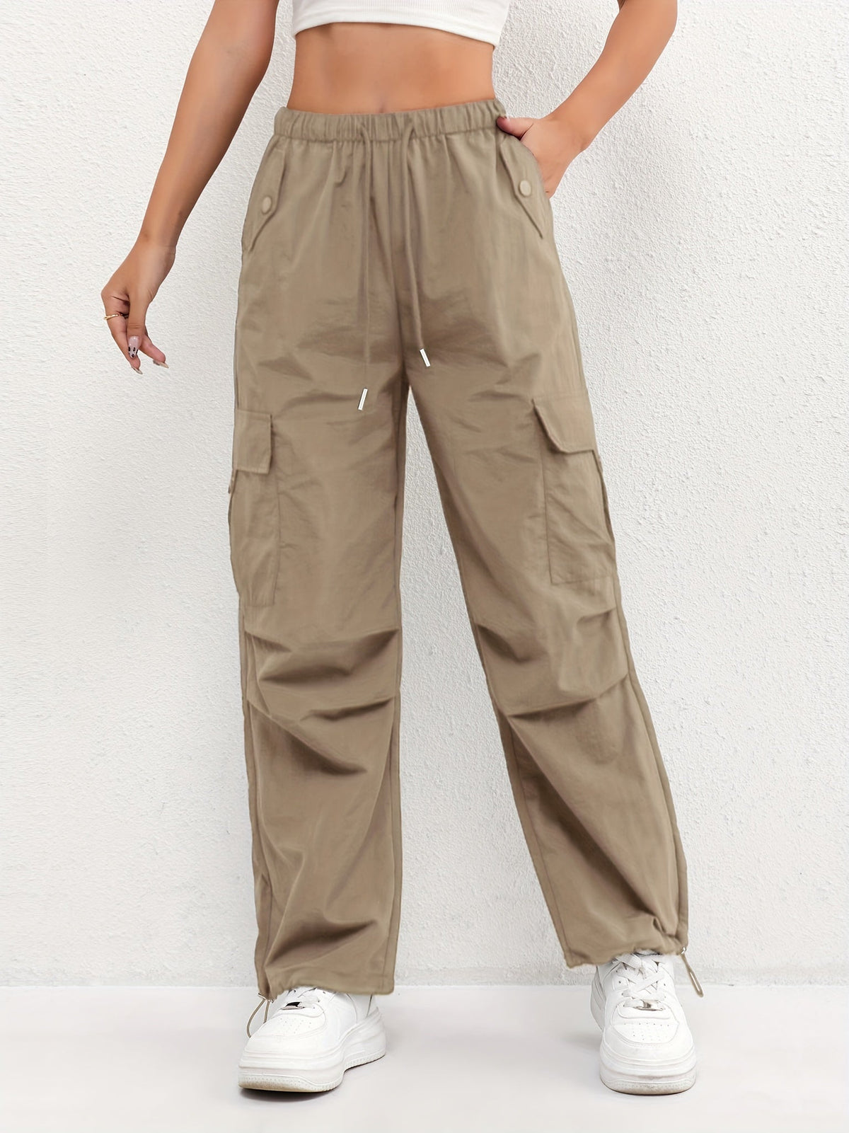 Women's Relaxed Straight Elasticated Waist Cargo Trousers