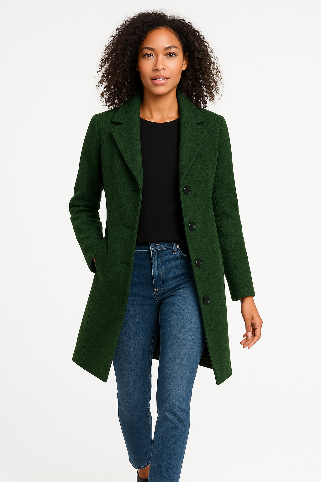 Women's Roll Neck Button-Up Winter Coat