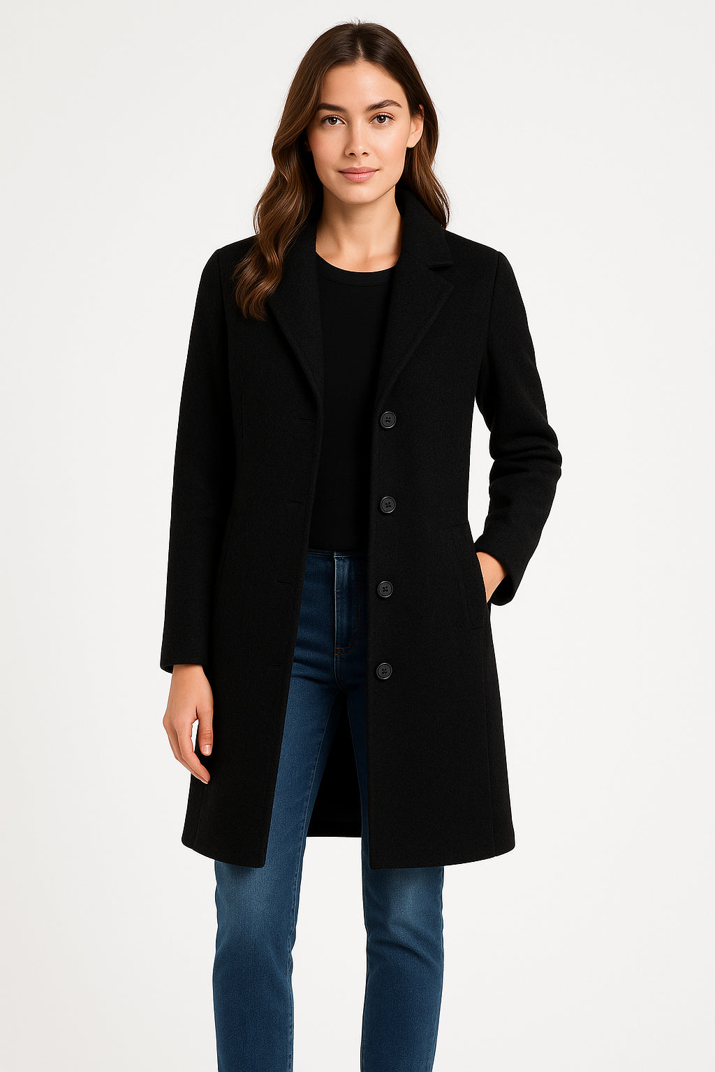 Women's Roll Neck Button-Up Winter Coat