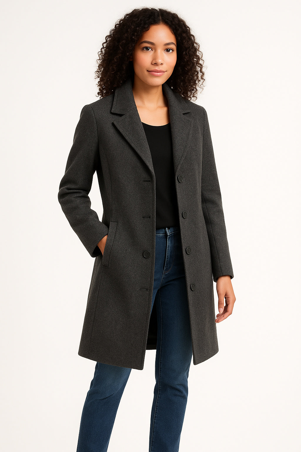Women's Roll Neck Button-Up Winter Coat